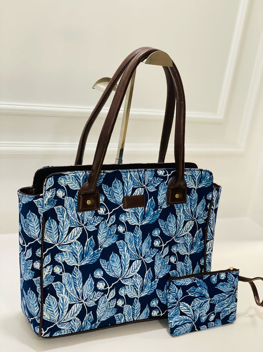 Indigo flower Morvi Laptop Bag with Pouch