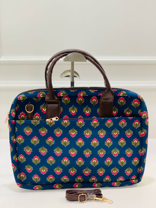Navy Blue Floral Modern Women's Laptop Bag