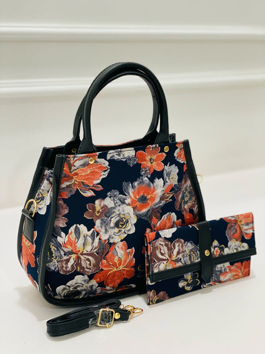 Midnight blue Matka Handbag with Adjustable Belt & Clutch
