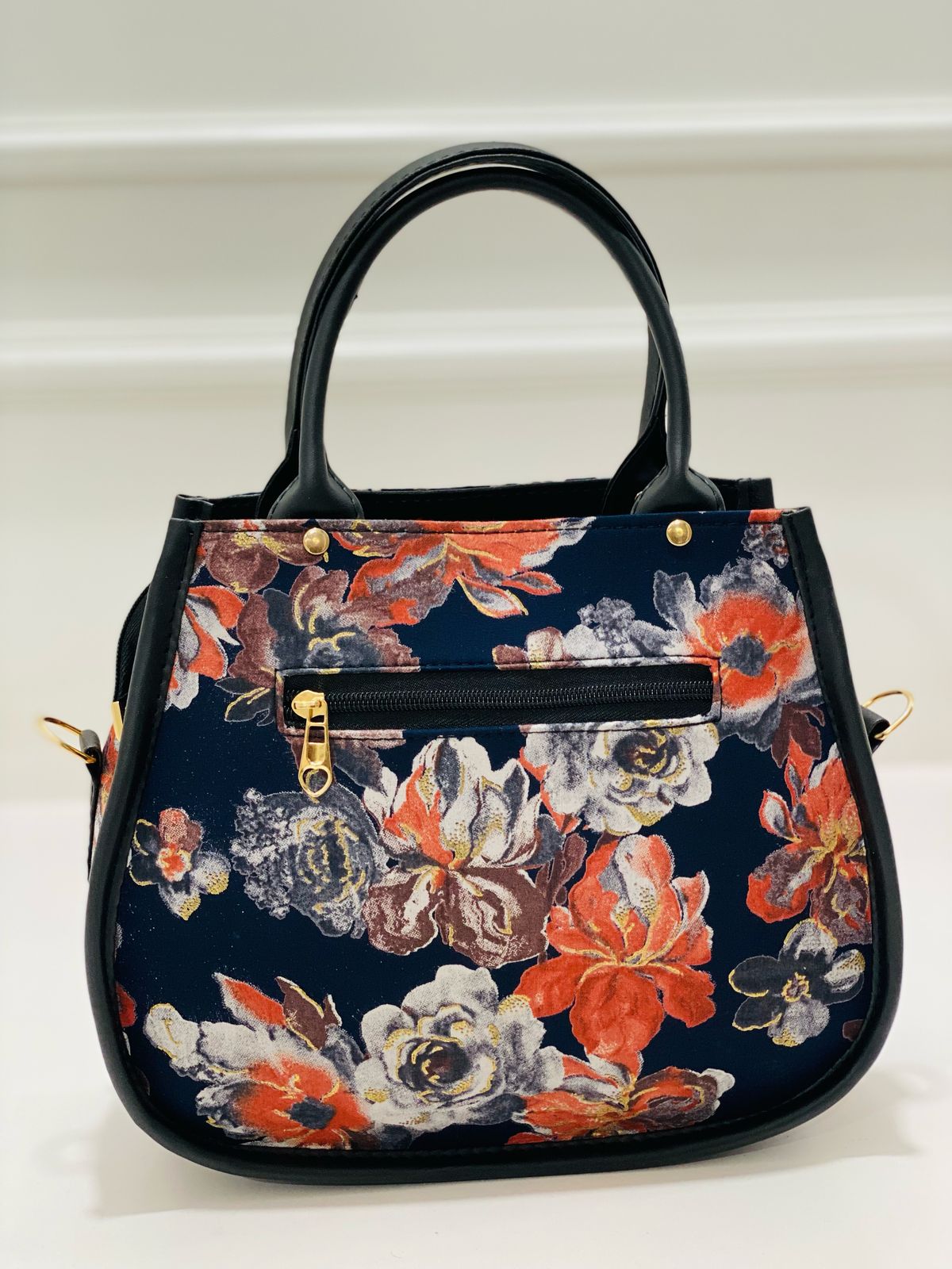 Midnight blue Matka Handbag with Adjustable Belt & Clutch