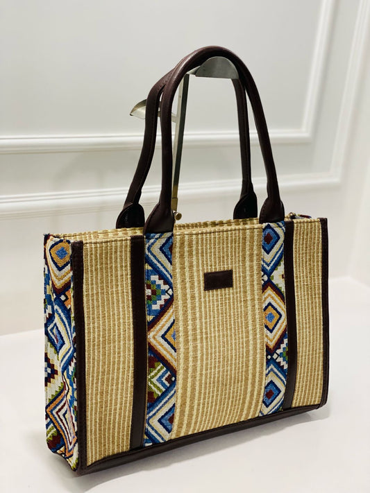 Beige Jacquard Laptop Bag
