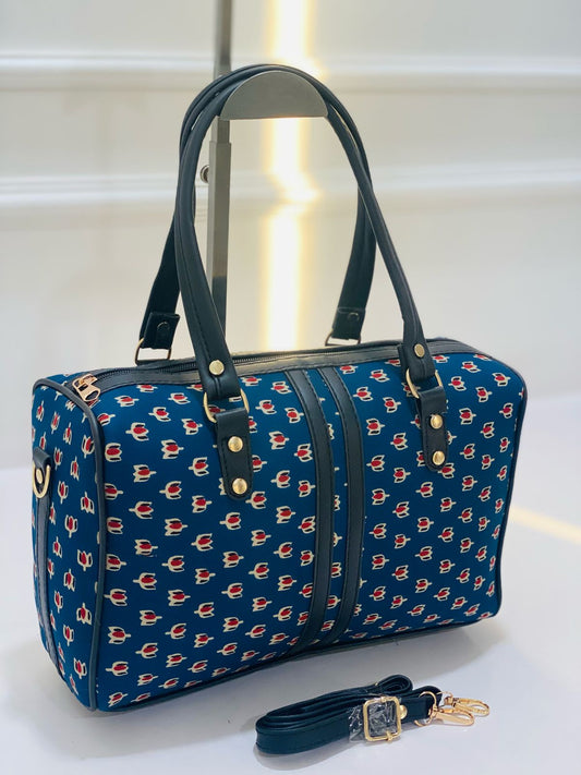 Blue Buti Duffel Handbag With Adjustable Belt