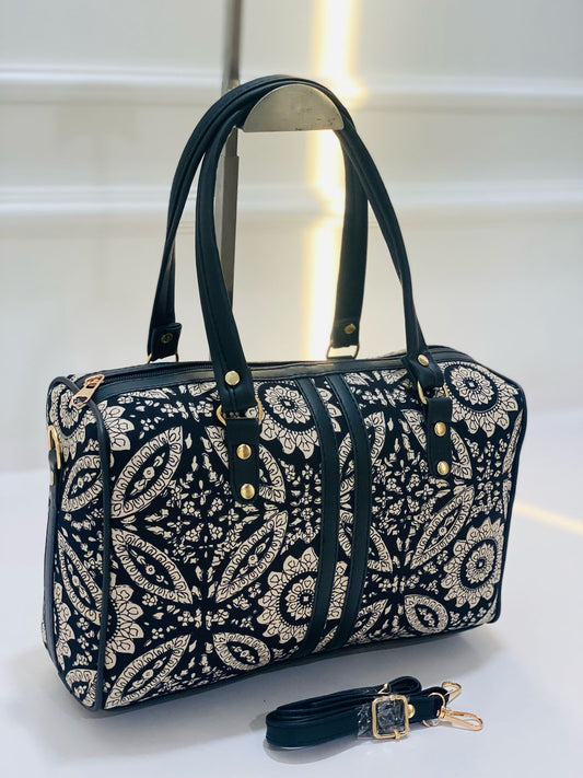 Jaal Print Duffel Handbag With Adjustable Belt