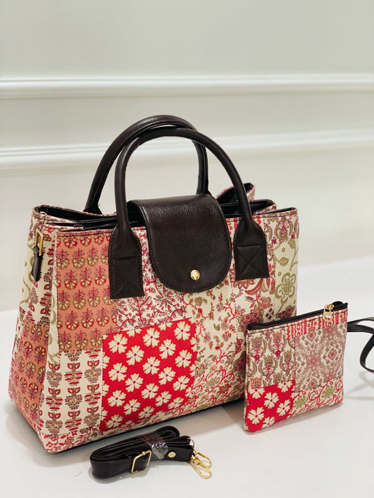 Pink Patchwork 2-in-1 Handbag & Sling With Free Pouch