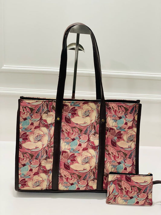 Pink Paradise Print Laptop Tote with Free Pouch