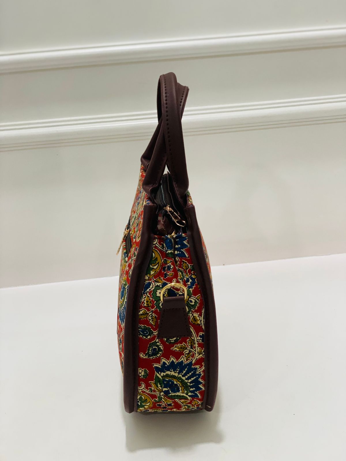Rajwadi Red Matka Handbag with Adjustable Belt & Clutch