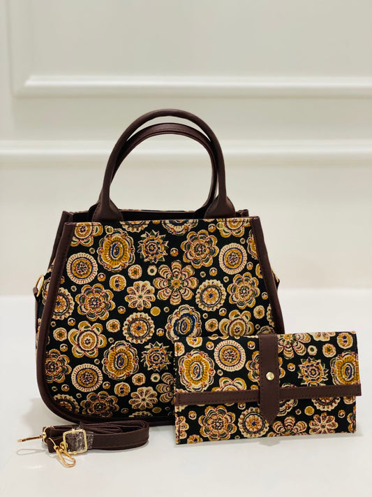 Jaipuri Mandala Matka Handbag with Adjustable Belt & Clutch