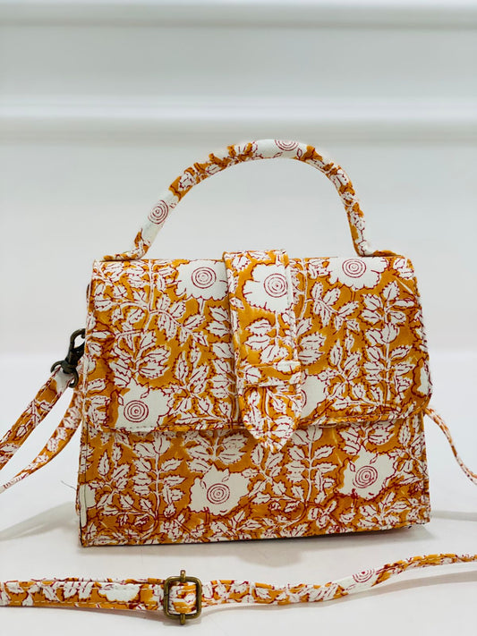 Marigold Bloom Hand Block Printed Sling Bag