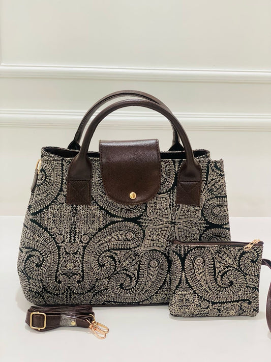 Black Paisley  2-in-1 Handbag & Sling With Free Pouch