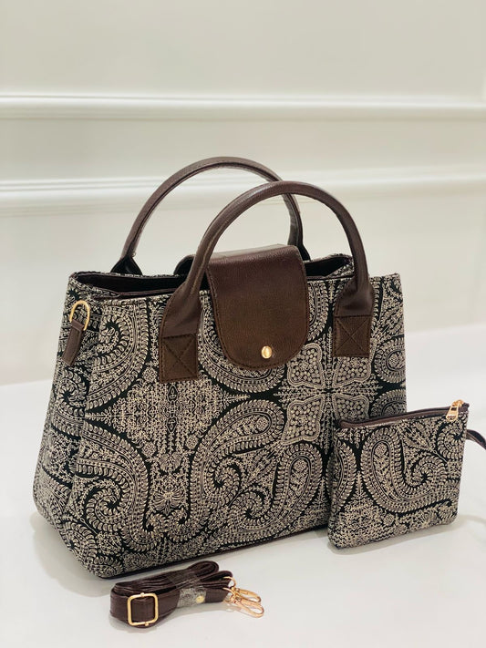 Black Paisley  2-in-1 Handbag & Sling With Free Pouch