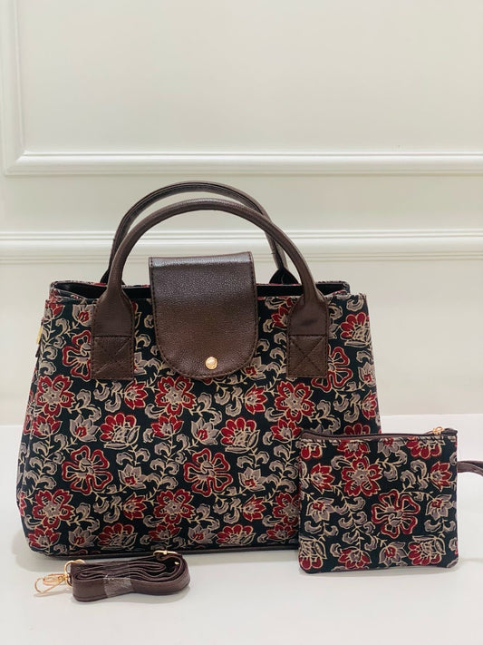 Ajrakh Floral Mix 2-in-1 Handbag & Sling With Free Pouch